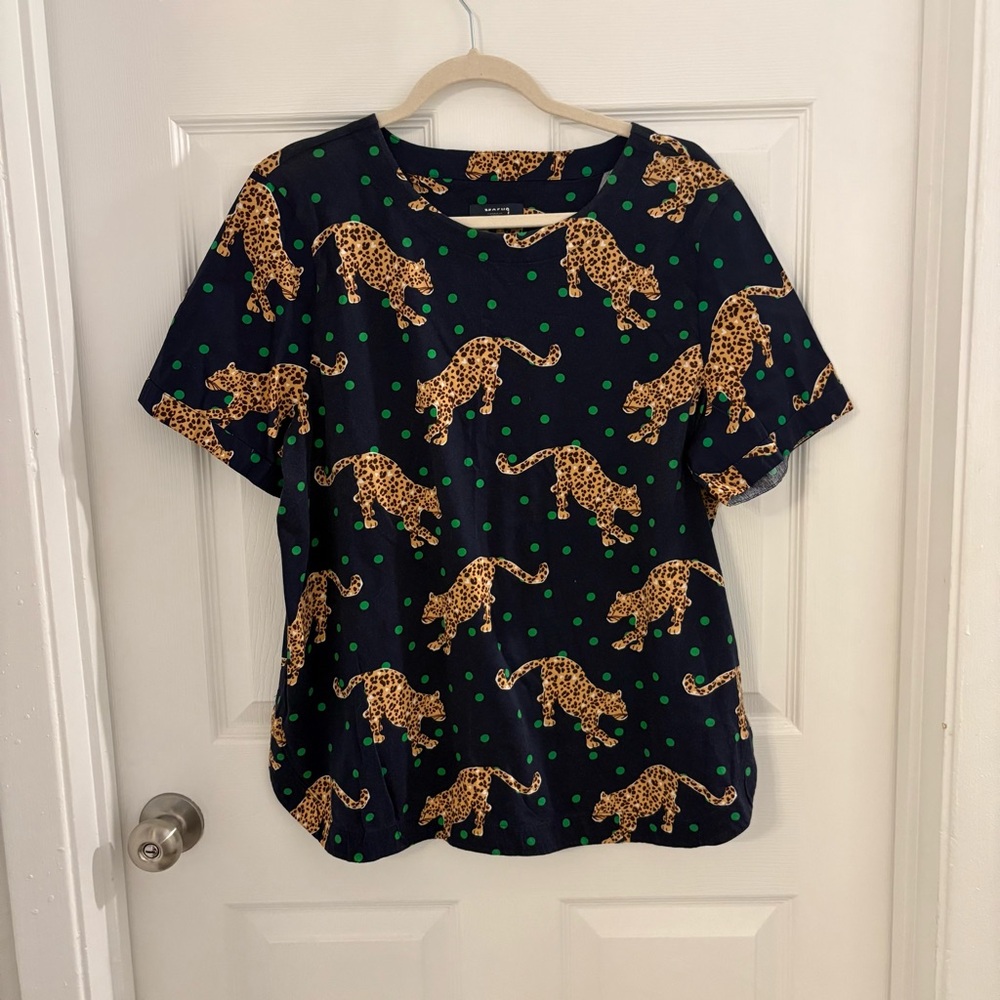 Anthropologie Leopard Print Tee - Navy Blue and Green